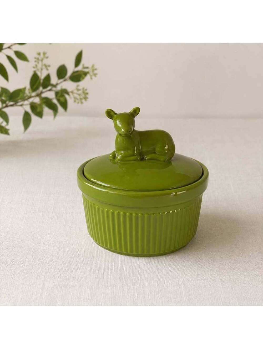Martha Stewart Collection Green Cow Mini Lidded Ramekin Casserole Dish 4”
